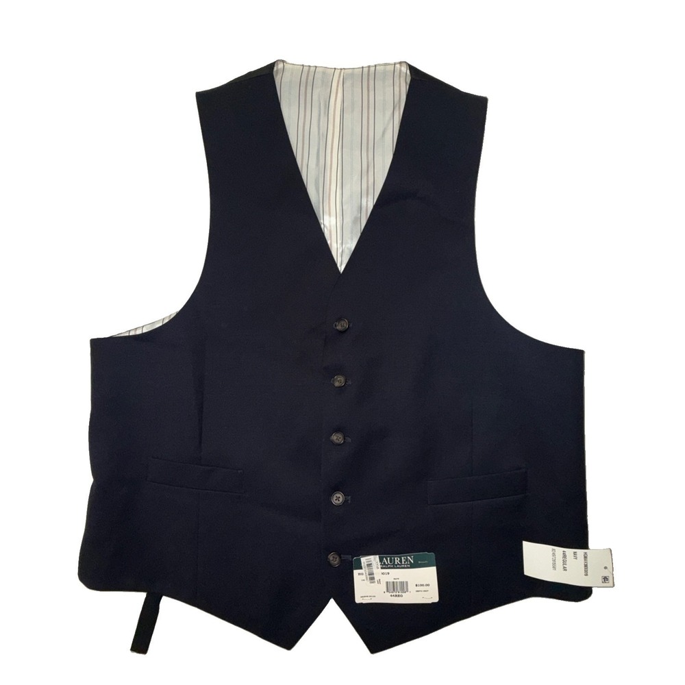 NWT Lauren Ralph Lauren Suit Vest Men's 44 Regular Navy Blue 100% Wool Formal